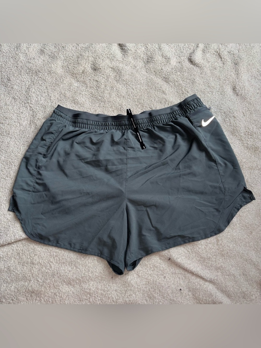 Nike Women's Dark Gray Athletic Running Shorts with White Swoosh